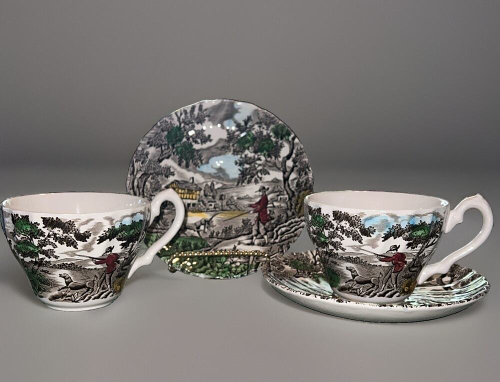 Franciscan Staffordshire England The Hunter CottageCore Teacup & Saucer Set Pair